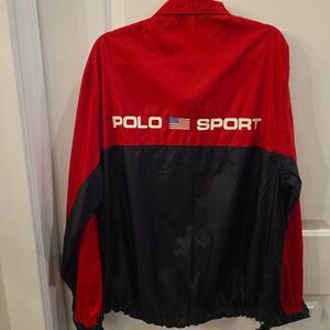 POLO SPORT Ralph Lauren Vtg 90s Spellout Men's Sz L Pullover Jacket Red *RARE*